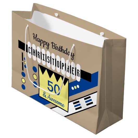 Grand Sac Cadeau Jalon spécial nom d'anniversaire bleu jaune (Devant Angle)