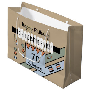 Grand Sac Cadeau Jalon spécial nom d'anniversaire vert bleu
