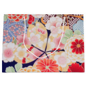 Grand Sac Cadeau Japonais KIMONO Textile, Fleur (Devant)