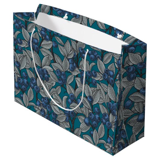 Grand Sac Cadeau Jardin aux bleuets, bleu et gris (Dos Angle)