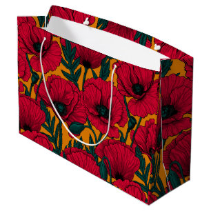 Grand Sac Cadeau Jardin aux coquelicots rouges