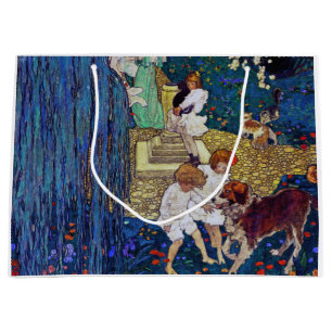 Grand Sac Cadeau Jardin avec chien et chat, Jessie Willcox Smith