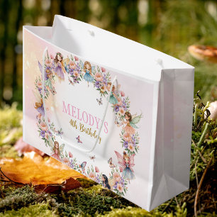 Grand Sac Cadeau jardin de fées fantaisiste pour 4ème anniversaire