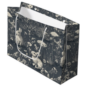 Grand Sac Cadeau Jardin de lapins motif toile de Jouy botanique noi
