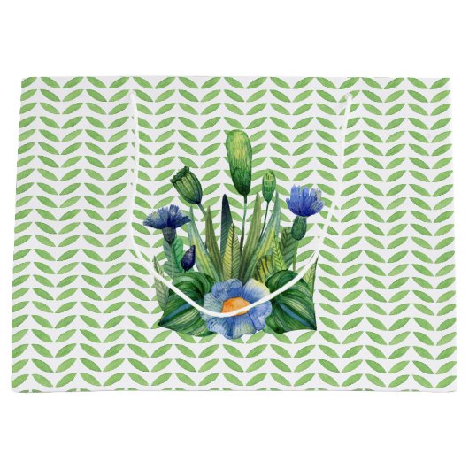 Grand Sac Cadeau Jardin Floral Bleu Et Vert (Devant)