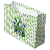 Grand Sac Cadeau Jardin Floral Bleu Et Vert (Devant Angle)
