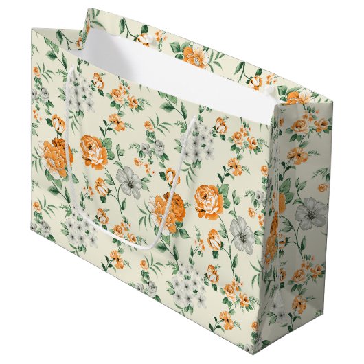 Grand Sac Cadeau Jardin Jaune doux motif floral (Devant Angle)