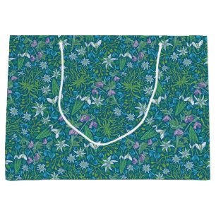 Grand Sac Cadeau Jardin printanier Fête des Mères Bleu Violet Blanc