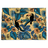 Grand Sac Cadeau Jardin toucan en jaune et bleu (Devant)