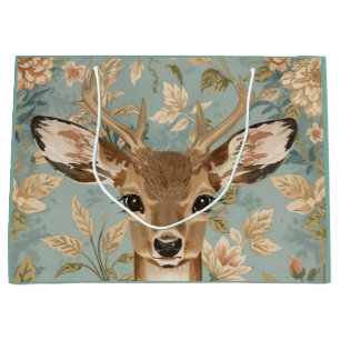 Grand Sac Cadeau Jardin vintage mignon renne cerf et florales