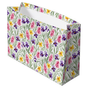 Grand Sac Cadeau Jaune Narcisse, Violet Iris, Floral Rose Hyacinthe