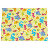 Grand Sac Cadeau Jaune pastel mignon Anniversaire bébé dinosaure un (Devant)