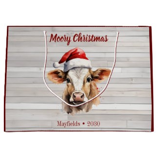Grand Sac Cadeau Jersey Cow Barn Wood "Moory Christmas"