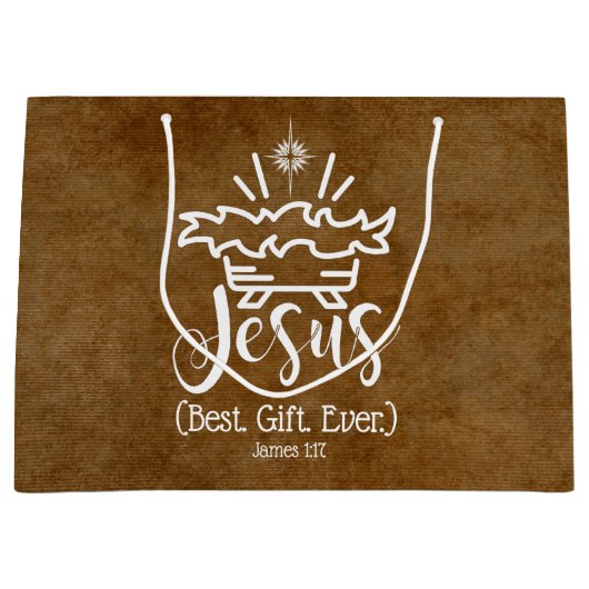 Grand Sac Cadeau JESUS MEILLEUR CADEAU JAMAIS Écriture de Noël Bron (Devant)