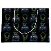 Grand Sac Cadeau Jeu vidéo Neon Blue & Green Anniversaire Nom d'âge (Devant)