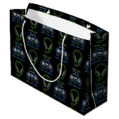 Grand Sac Cadeau Jeu vidéo Neon Blue & Green Anniversaire Nom d'âge (Dos Angle)
