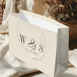 Grand Sac Cadeau Jeunes mariés élégants crème naturelle initiale
