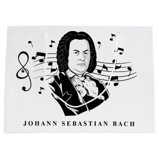 Grand Sac Cadeau Johann Sebastian Bach Portrait et buste avec notes (Devant)