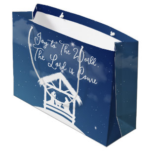 Grand Sac Cadeau Joie au monde Noël religieux Nativité