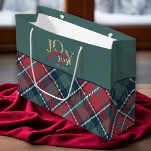 Grand Sac Cadeau Joie au monde Typographie Rustique Plaid