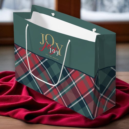 Grand Sac Cadeau Joie au monde Typographie Rustique Plaid