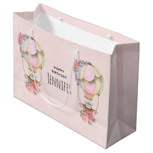 Grand Sac Cadeau Joli ballon à air chaud avec anniversaire à l'aqua
