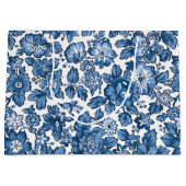 Grand Sac Cadeau Joli Boho bleu et blanc floral (Devant)