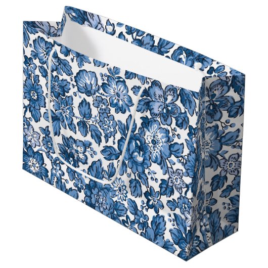 Grand Sac Cadeau Joli Boho bleu et blanc floral (Devant Angle)