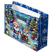 Grand Sac Cadeau Joli Cartoon Père Noël et Reindeer Noël (Devant Angle)