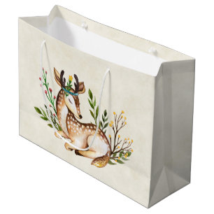 Grand Sac Cadeau Joli Cerf Aquarellé Posé En Bas Boho