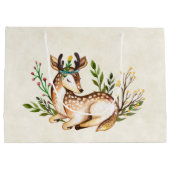 Grand Sac Cadeau Joli Cerf Aquarellé Posé En Bas Boho (Dos)