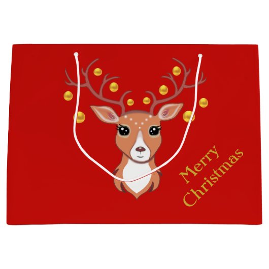 Grand Sac Cadeau Joli Cerf de Noël (Devant)