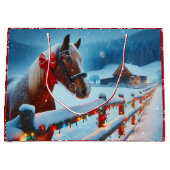 Grand Sac Cadeau Joli Cheval Brown avec Bow Noël Personnalisé (Devant)