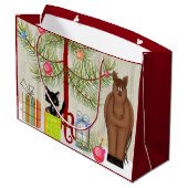 Grand Sac Cadeau Joli Cheval Brown et Kitten Grange Noël (Dos Angle)