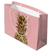Grand Sac Cadeau Joli chic doré et ananas rose pastel (Dos Angle)