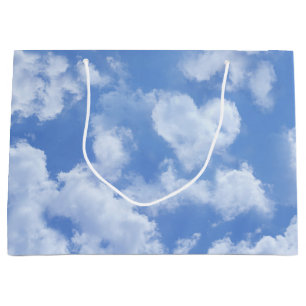 Grand Sac Cadeau Joli ciel bleu avec nuage en forme de cœur gai et