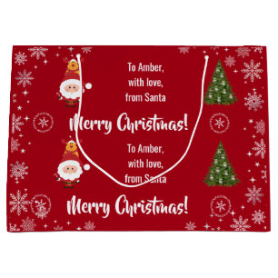 Grand Sac Cadeau Joli drôle moderne Santa Rudolph nom personnalisé