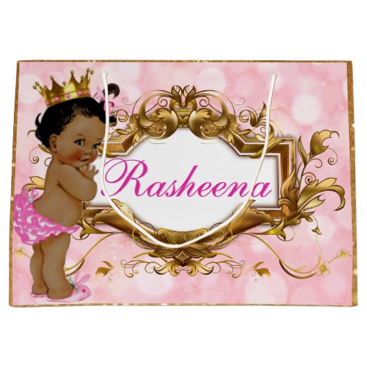 Grand Sac Cadeau Joli en rose princesse africaine rose et or (Devant)