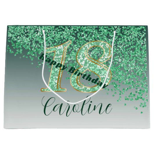 Grand Sac Cadeau Joli Falling Green Parties scintillant 18e anniver (Devant)