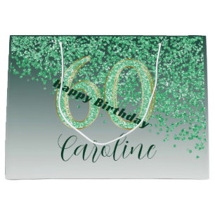 Grand Sac Cadeau Joli Falling Green Parties scintillant 60e anniver