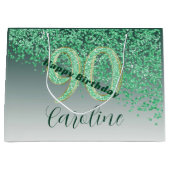Grand Sac Cadeau Joli Falling Green Parties scintillant 90e anniver (Devant)