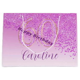 Grand Sac Cadeau Joli Falling Pink Parties scintillant 60e annivers