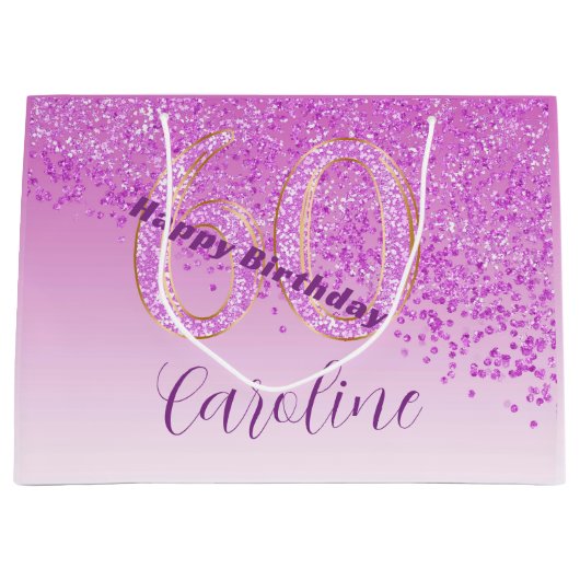 Grand Sac Cadeau Joli Falling Pink Parties scintillant 60e annivers (Devant)