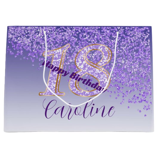 Grand Sac Cadeau Joli Falling Purple Parties scintillant 18e annive (Devant)