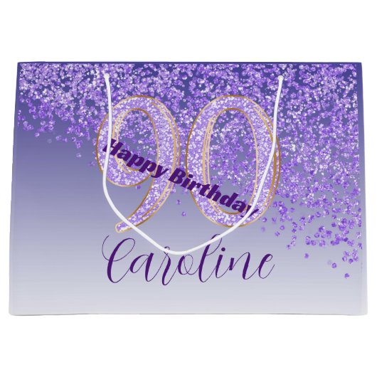 Grand Sac Cadeau Joli Falling Purple Parties scintillant 90e annive (Devant)