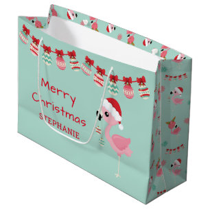 Grand Sac Cadeau Joli Flamant rose de Noël Ornements
