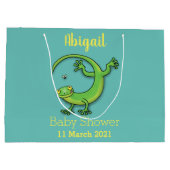 Grand Sac Cadeau Joli gecko vert salutations avec dessin animé (Dos)