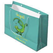 Grand Sac Cadeau Joli gecko vert salutations avec dessin animé (Devant Angle)