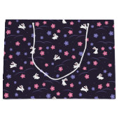 Grand Sac Cadeau Joli lapin blanc lapin et Motif de fleurs (Devant)