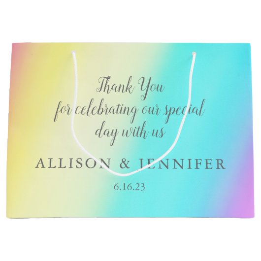 Grand Sac Cadeau Joli Mariage arc-en-ciel personnalisé (Devant)